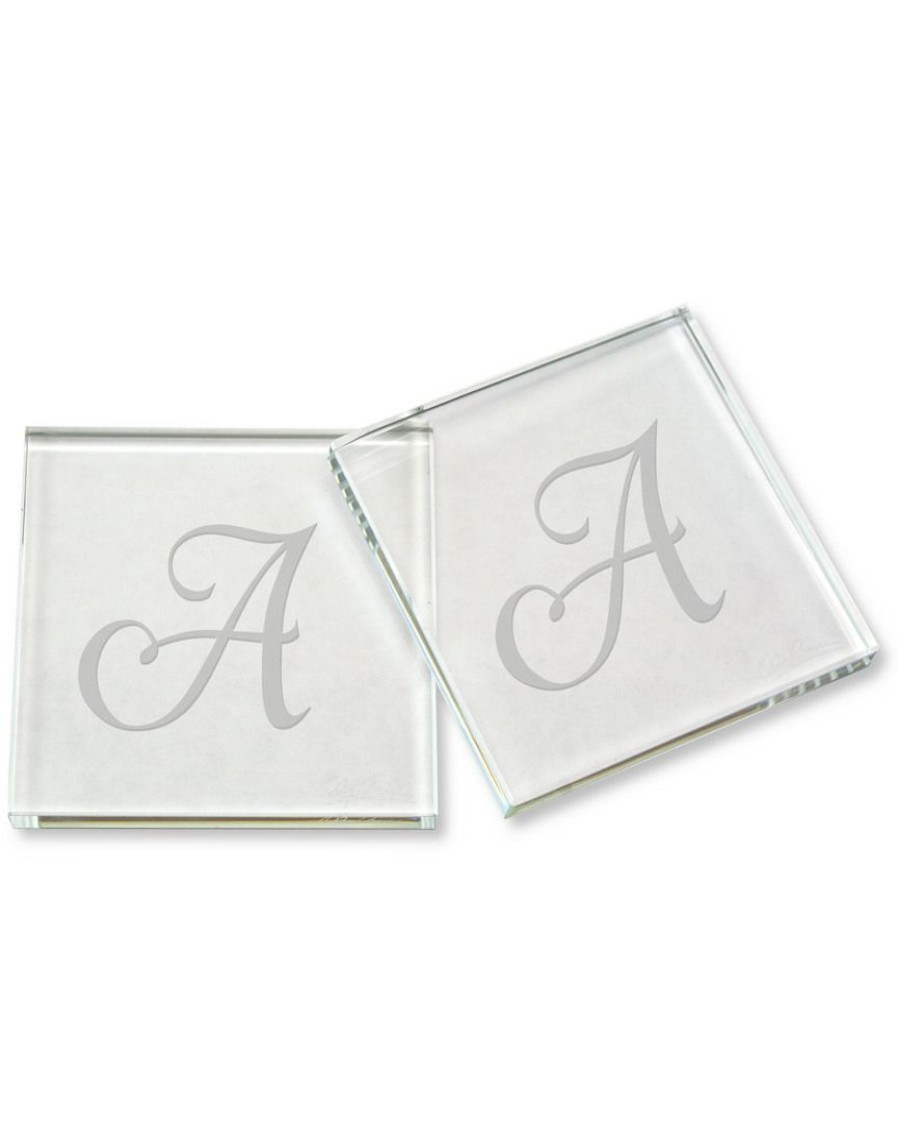 Games & Giftables Susquehanna Glass | Susquehanna Glass Monogrammed Set Of Four 3.75In Script Coasters, (A-Z) Home Bar Carts & Accessories