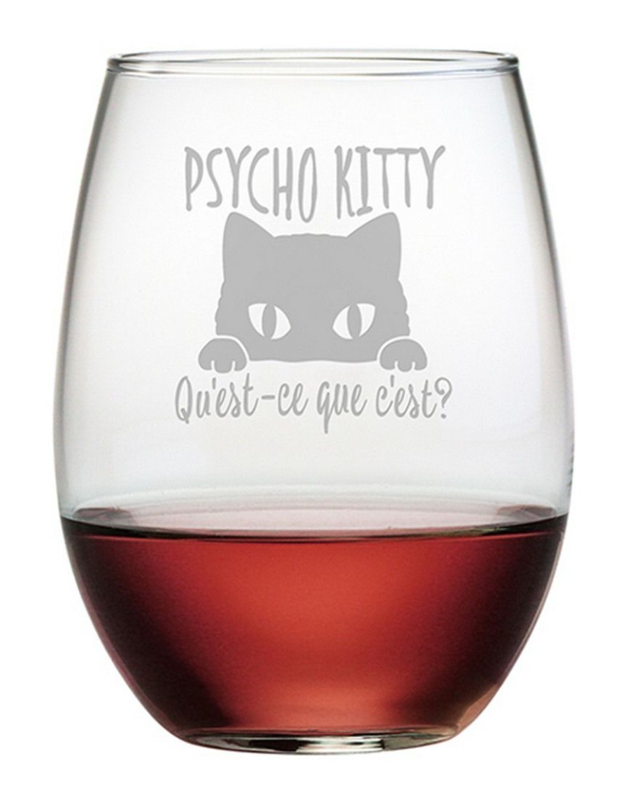 Dinnerware Susquehanna Glass | Susquehanna Glass Psycho Kitty Stemless Wine & Gift Box Home Dinnerware