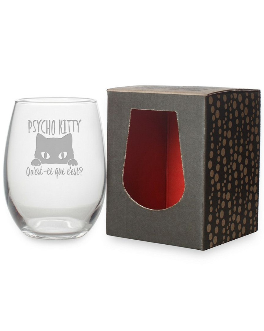 Dinnerware Susquehanna Glass | Susquehanna Glass Psycho Kitty Stemless Wine & Gift Box Home Dinnerware