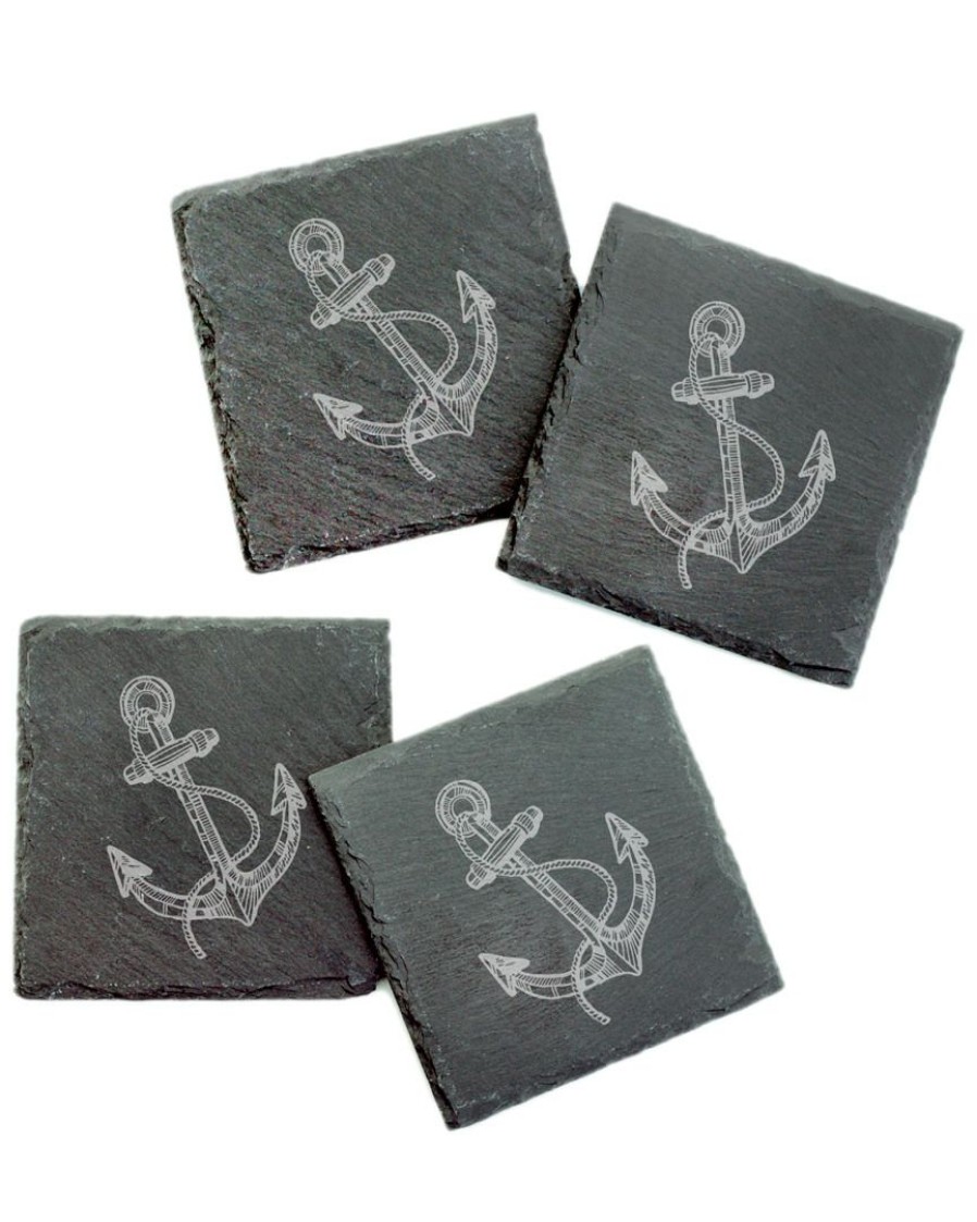 Games & Giftables Susquehanna Glass | Susquehanna Glass Set Of 4 Vintage Anchor Square Slate Coasters Home Bar Carts & Accessories