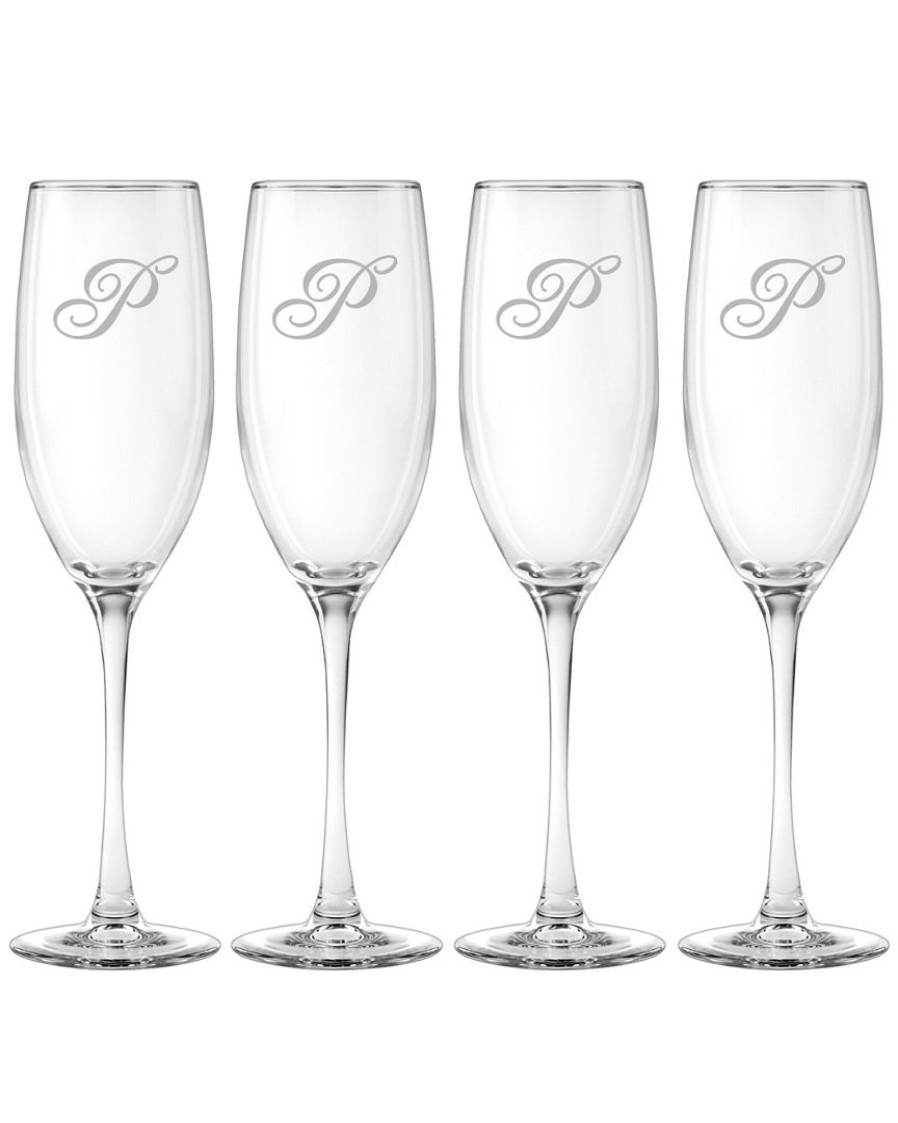 Drinkware Susquehanna Glass | Susquehanna Glass Monogrammed Set Of Four 8Oz Champlain Grand Flutes, (A-Z) Home Drinkware