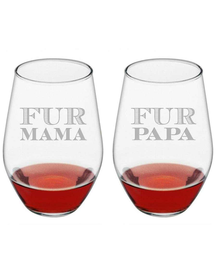 Games & Giftables Susquehanna Glass | Susquehanna Glass Set Of 2 19Oz Mama & Papa Stemless Wine Glasses Home Bar Carts & Accessories