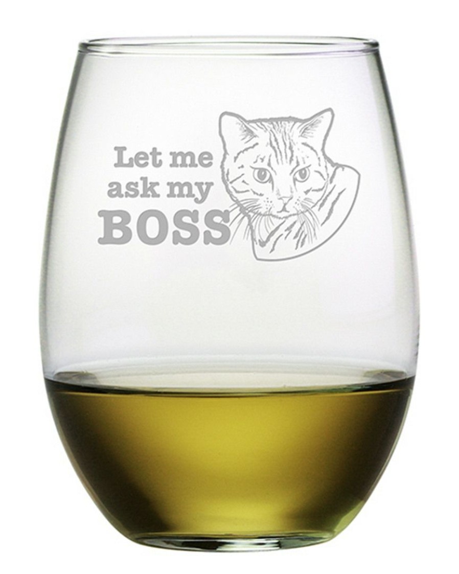 Dinnerware Susquehanna Glass | Susquehanna Glass Let Me Ask My Boss Stemless Wine & Gift Box Home Dinnerware