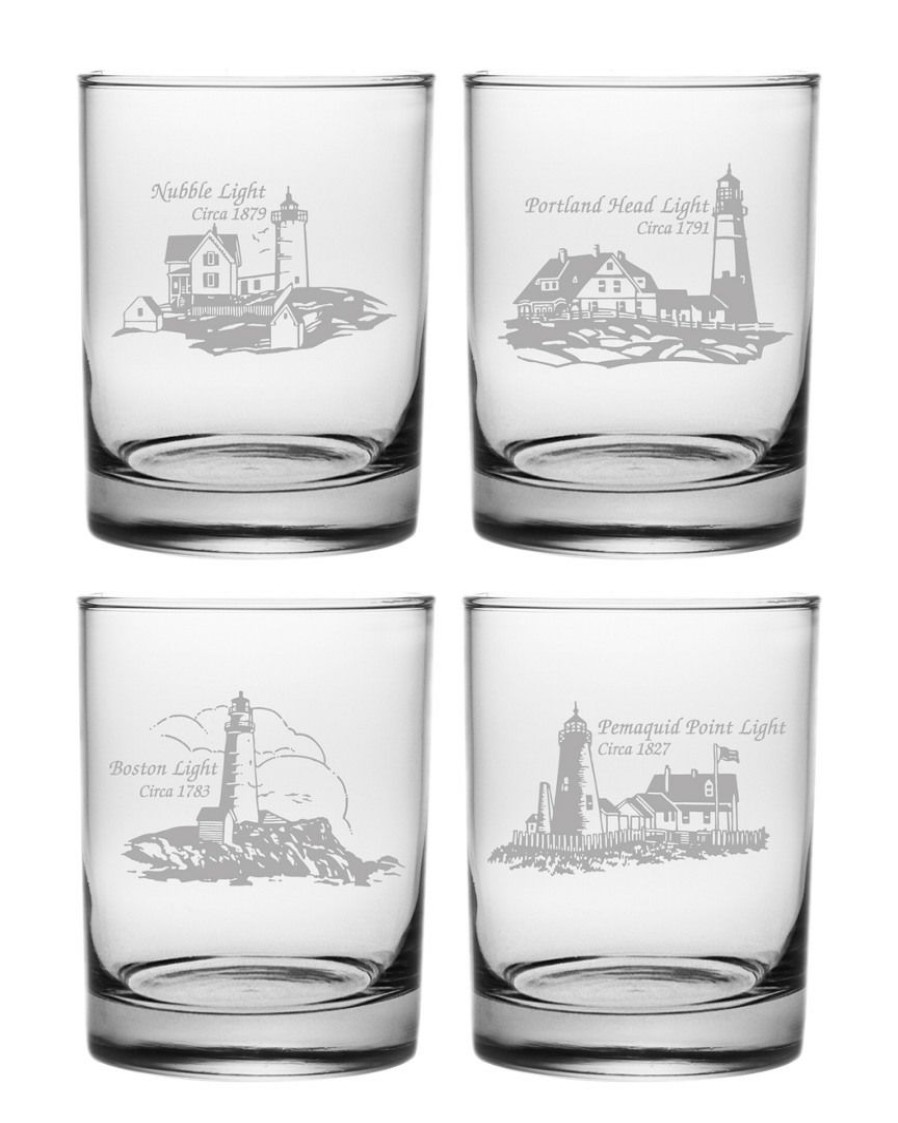 Games & Giftables Susquehanna Glass | Susquehanna Glass Set Of 4 New England Lighthouse Collection Rocks Glasses Home Bar Carts & Accessories