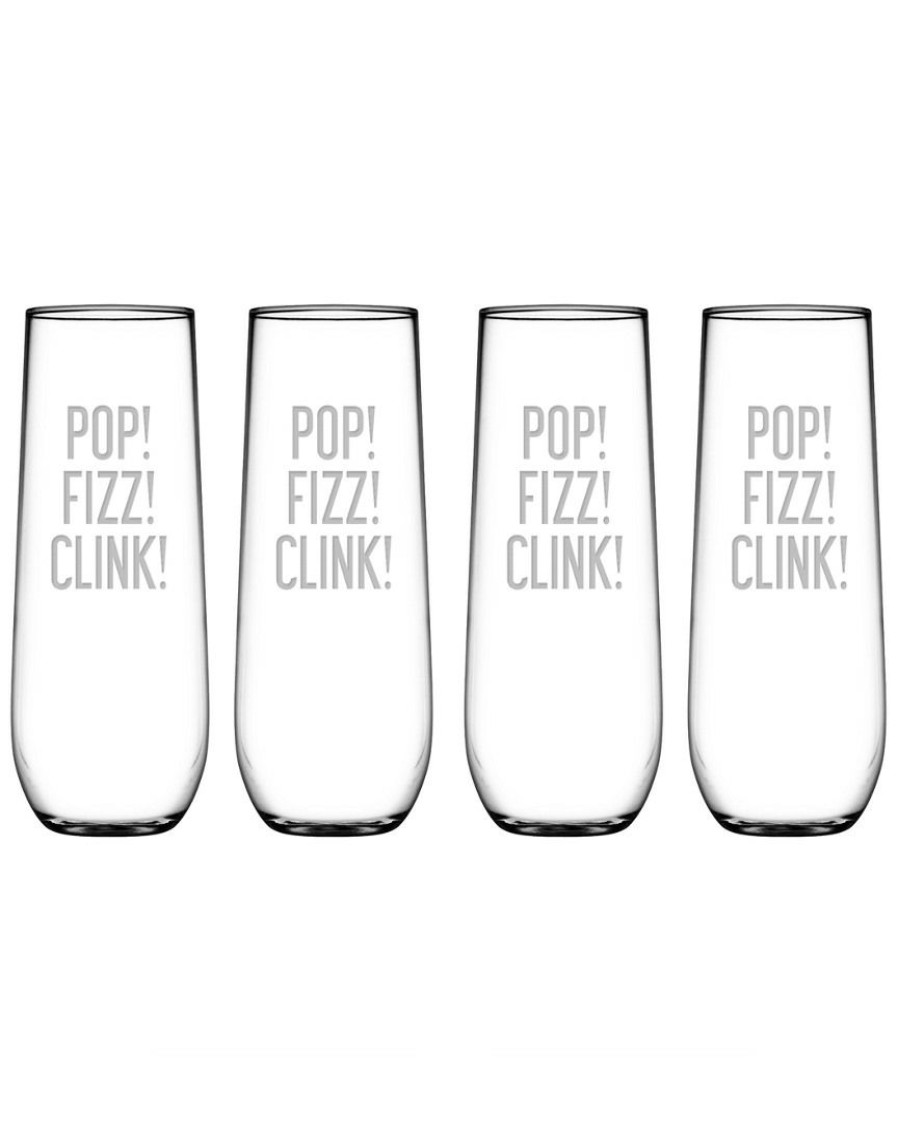 Games & Giftables Susquehanna Glass | Susquehanna Glass Set Of Four Pop Fizz Clink 8.5Oz Stemless Flutes Home Bar Carts & Accessories