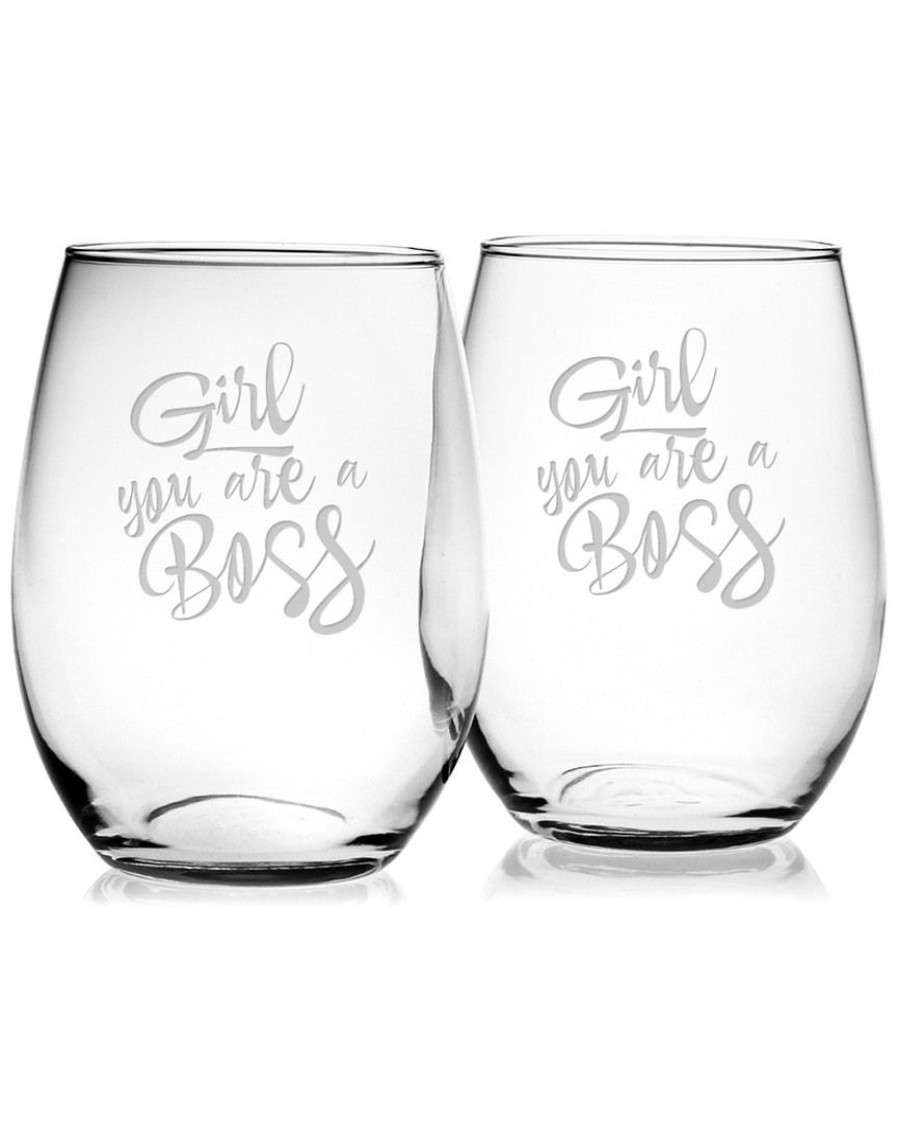 Games & Giftables Susquehanna Glass | Susquehanna Glass Set Of Two 21Oz Girl You Are A Boss Stemless Glasses Home Bar Carts & Accessories