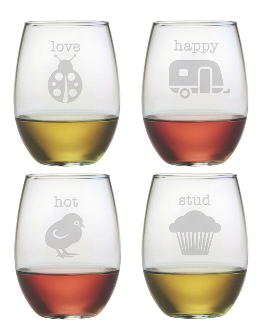 Games & Giftables Susquehanna Glass | Susquehanna Glass Pet Names Set Of 4 21Oz Stemless Glasses Home Bar Carts & Accessories