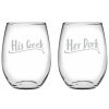 Drinkware Susquehanna Glass | Susquehanna Glass Set Of 2 His Geek & Her Dork Stemless Wine Glasses Home Drinkware