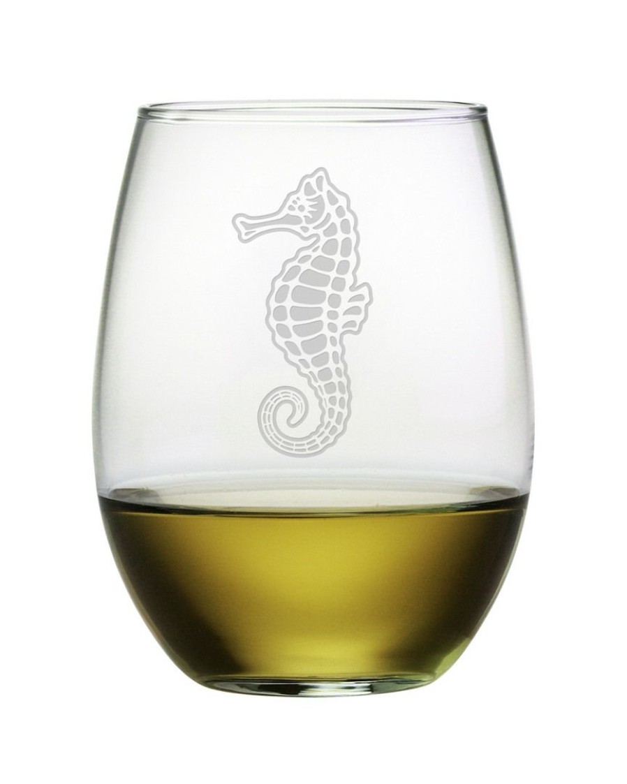 Games & Giftables Susquehanna Glass | Susquehanna Glass Set Of Four Sea Horse 21Oz Stemless Wine Glasses Home Bar Carts & Accessories