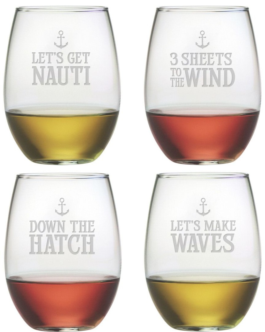 Games & Giftables Susquehanna Glass | Susquehanna Glass Set Of 4 Down The Hatch Stemless Wine Glasses Home Bar Carts & Accessories