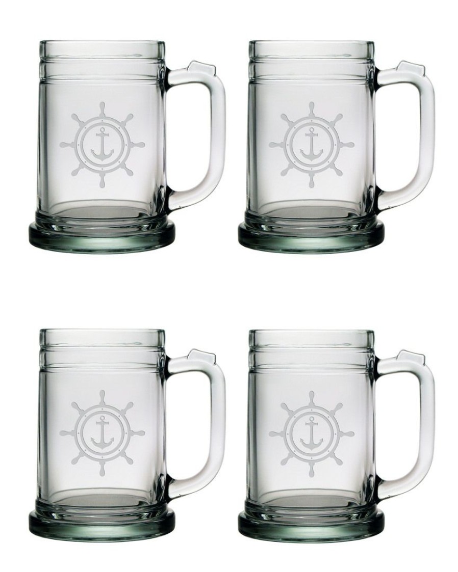 Games & Giftables Susquehanna Glass | Susquehanna Glass Wheel & Anchor Set Of Four 15Oz Tankard Mugs Home Bar Carts & Accessories