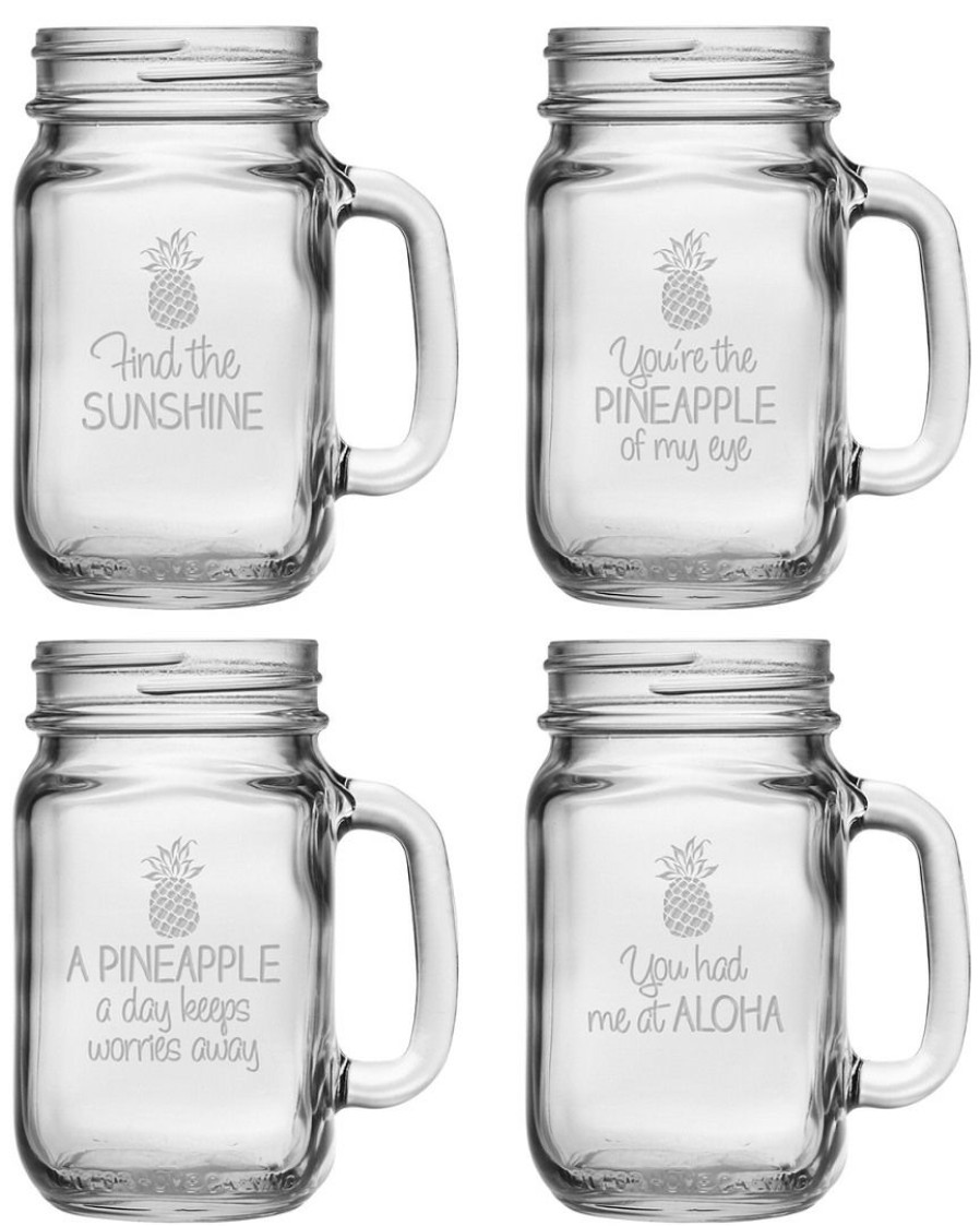 Games & Giftables Susquehanna Glass | Susquehanna Glass Set Of 4 Pineapple Talk Assortment Drinking Jars Home Bar Carts & Accessories