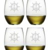 Games & Giftables Susquehanna Glass | Susquehanna Glass Set Of Four Wheel & Anchor 21Oz Stemless Wine Glasses Home Bar Carts & Accessories