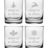 Games & Giftables Susquehanna Glass | Susquehanna Glass Set Of Four "Drink Up & Be Merry" 14Oz Rocks Glasses Home Bar Carts & Accessories