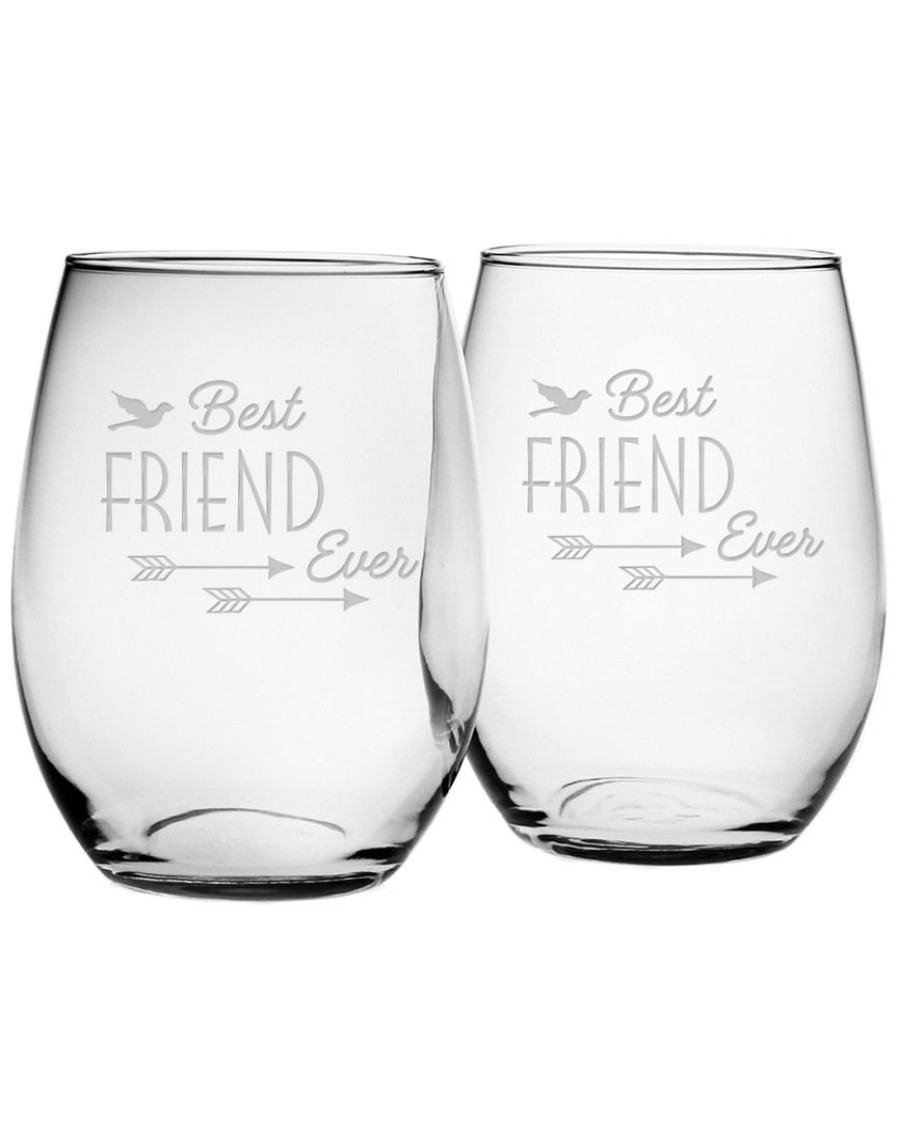 Games & Giftables Susquehanna Glass | Susquehanna Glass Set Of 2 Best Friend Ever Stemless Wine Glasses Home Bar Carts & Accessories