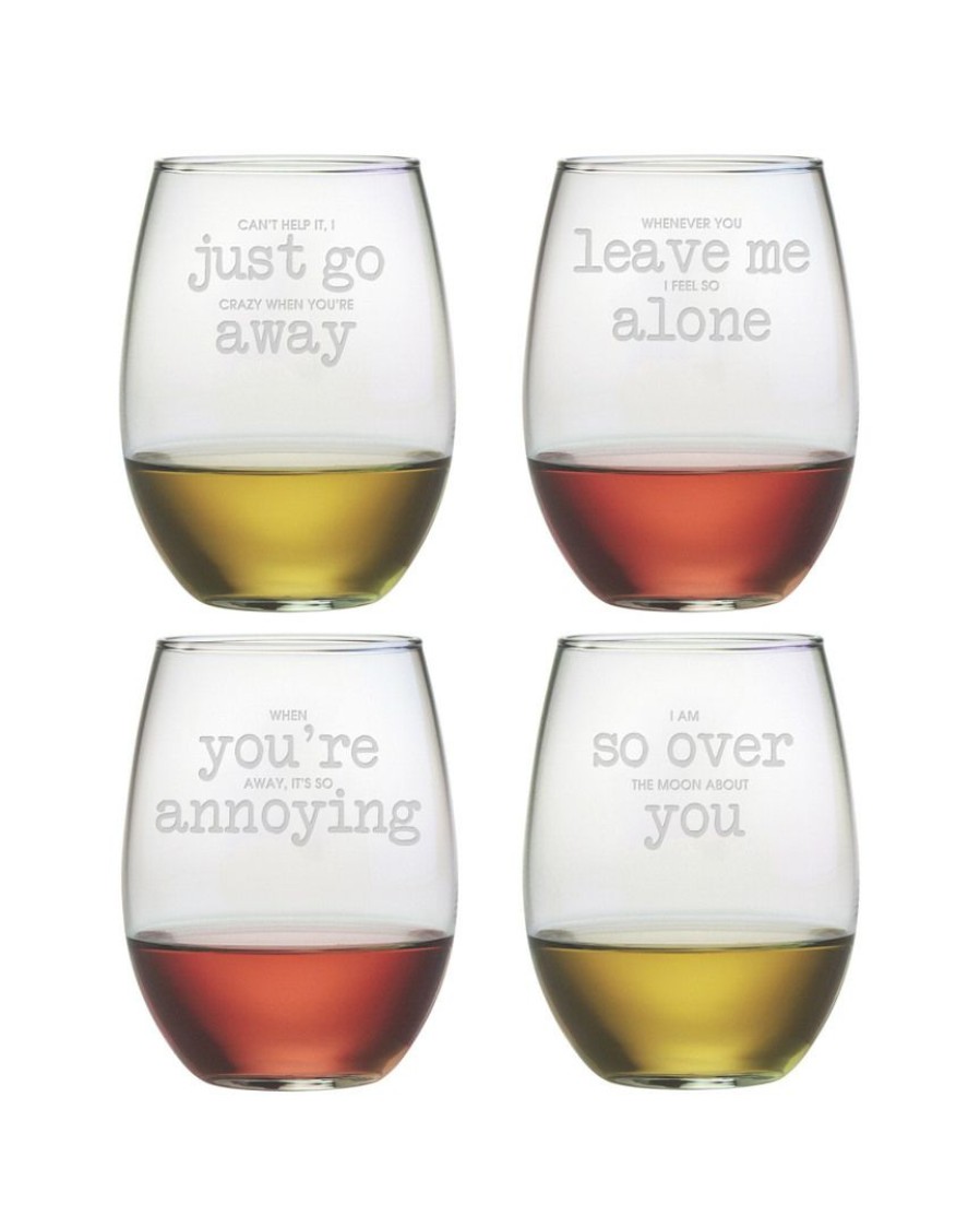 Games & Giftables Susquehanna Glass | Susquehanna Glass "Its In The Small Print" Set Of 4 Stemless Glasses Home Bar Carts & Accessories