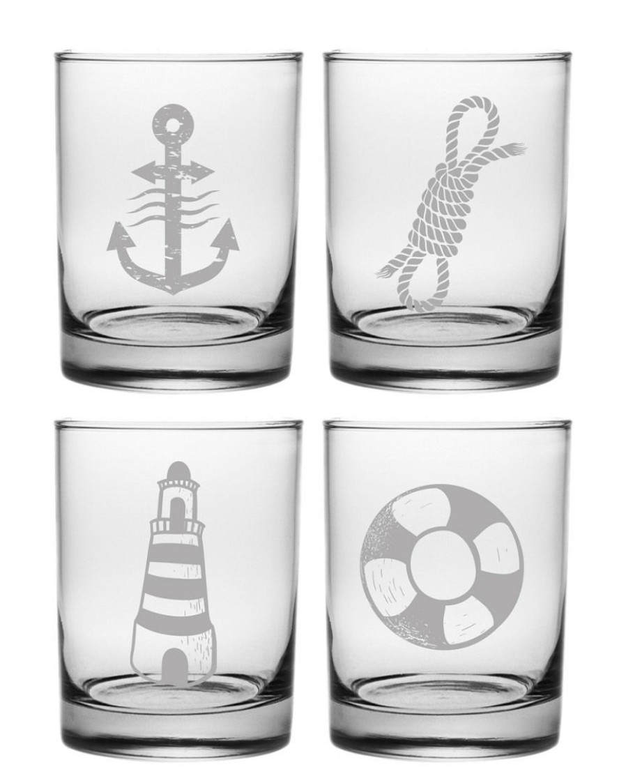 Games & Giftables Susquehanna Glass | Susquehanna Glass Set Of 4 Seafarer Assortment Rocks Glasses Home Bar Carts & Accessories