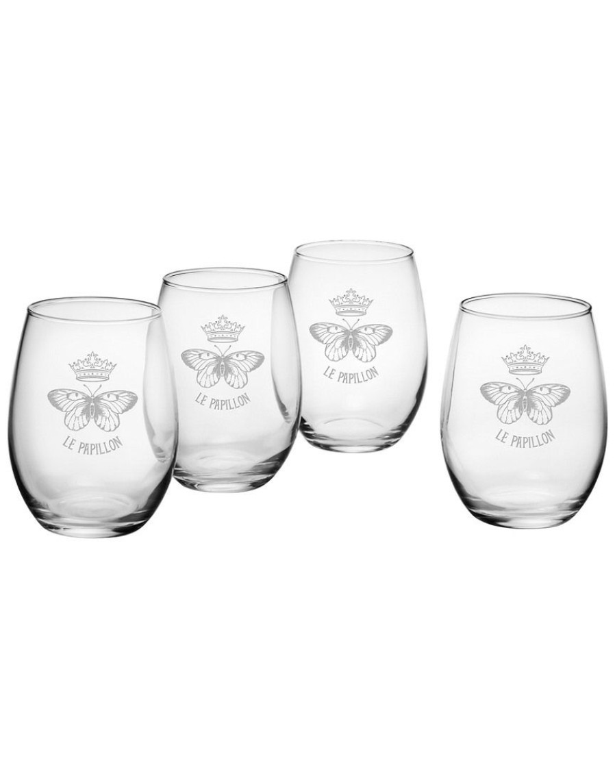 Games & Giftables Susquehanna Glass | Susquehanna Glass Susquehanna Set Of 4 Le Papillon Stemless Wine Glasses Home Bar Carts & Accessories