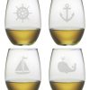 Games & Giftables Susquehanna Glass | Susquehanna Glass Set Of Four Nautical Icons 21Oz Stemless Wine Glasses Home Bar Carts & Accessories