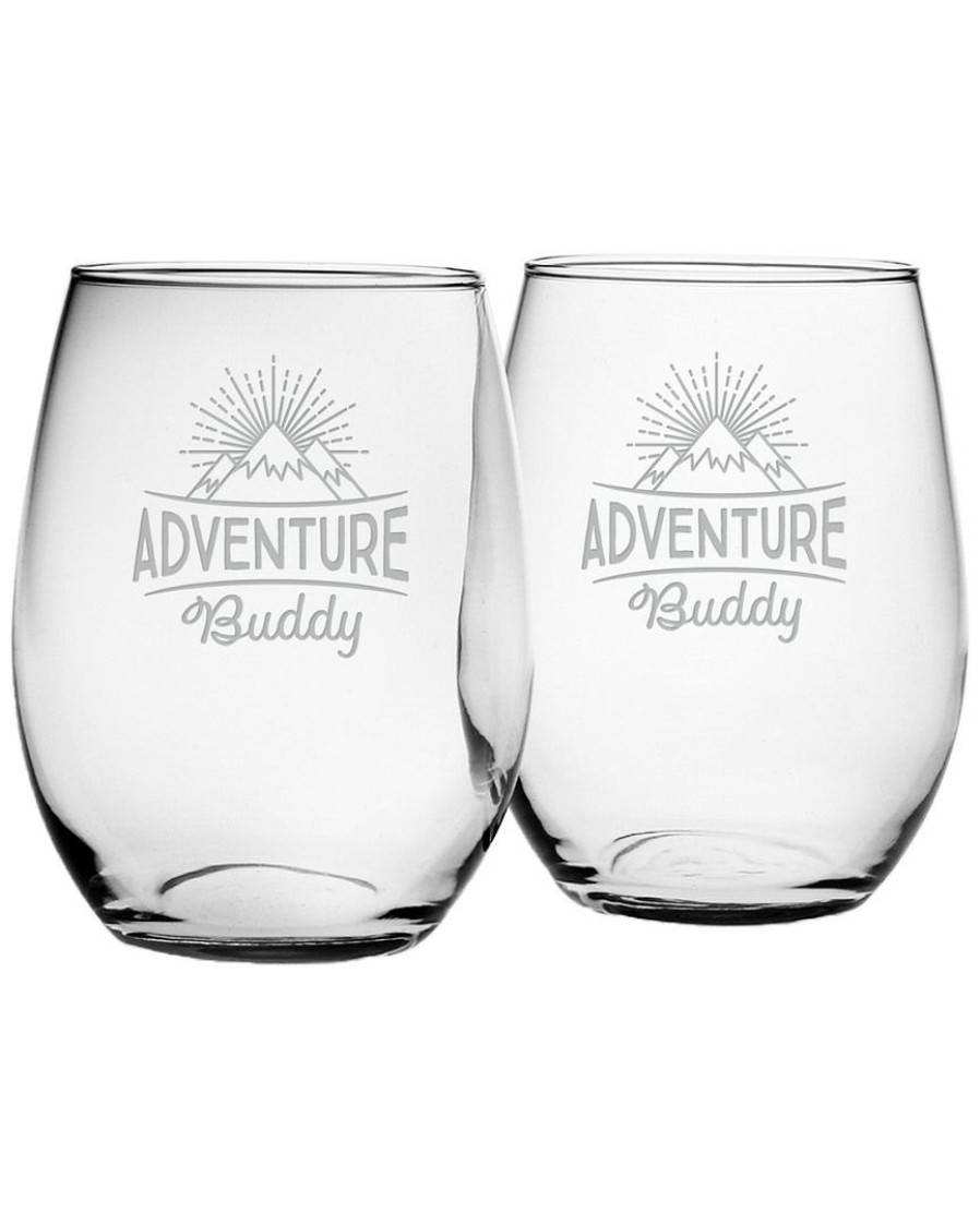 Drinkware Susquehanna Glass | Susquehanna Glass Set Of 2 Adventure Buddy Stemless Wine Glasses Home Drinkware