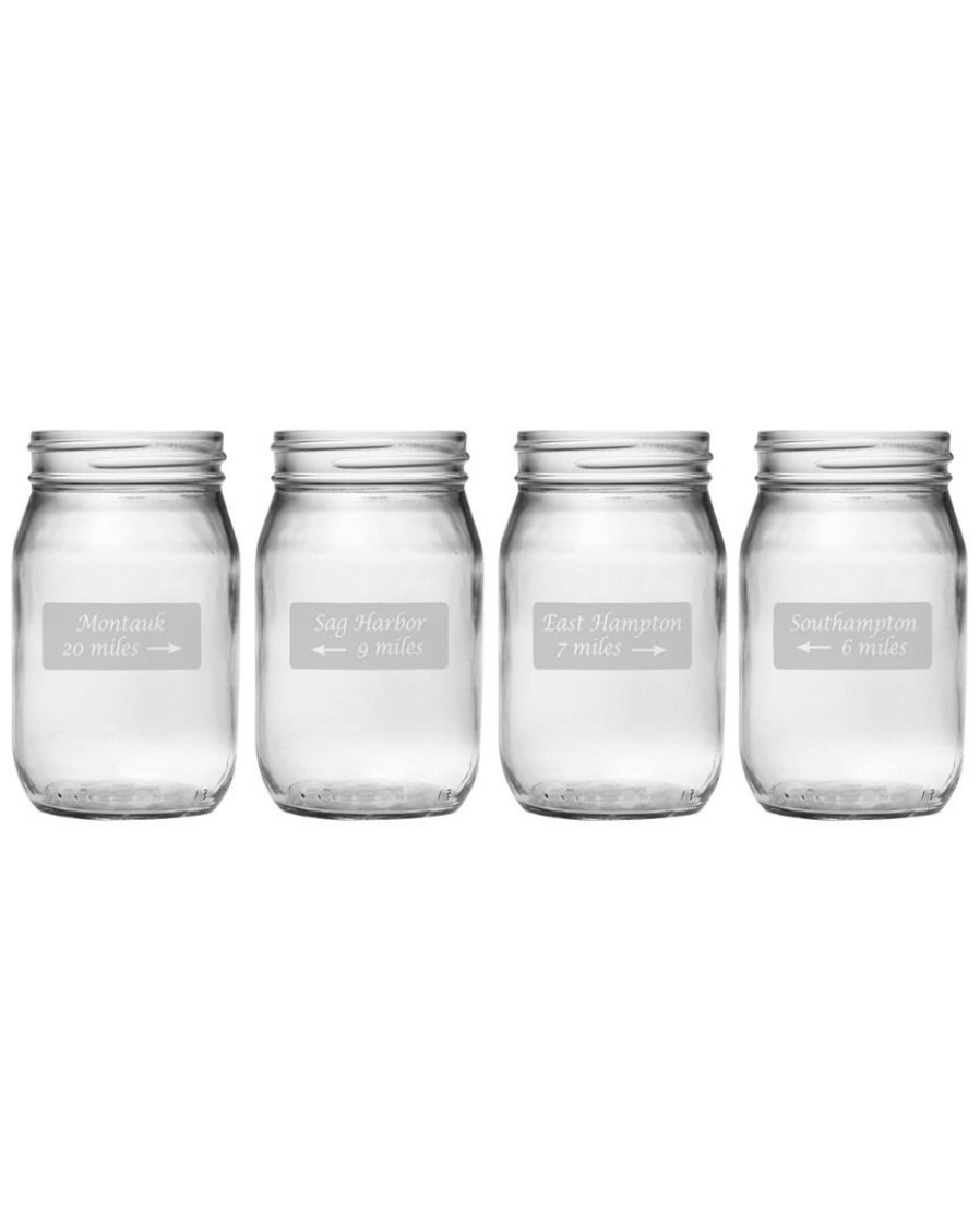 Games & Giftables Susquehanna Glass | Susquehanna Glass Hamptons Road Signs Set Of Four 16Oz Mason Jars Home Bar Carts & Accessories