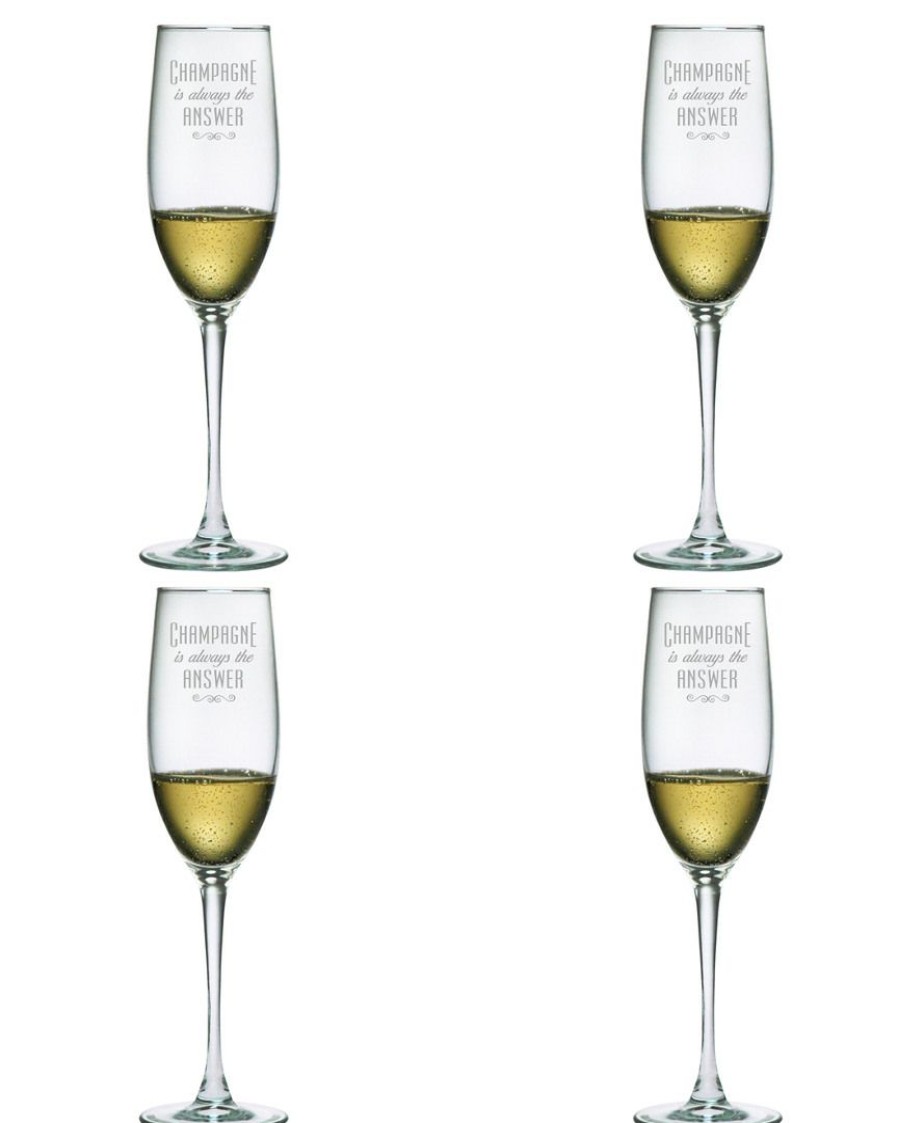 Games & Giftables Susquehanna Glass | Susquehanna Glass Set Of Four 8Oz Champagne Is Always The Answer Glass Home Bar Carts & Accessories