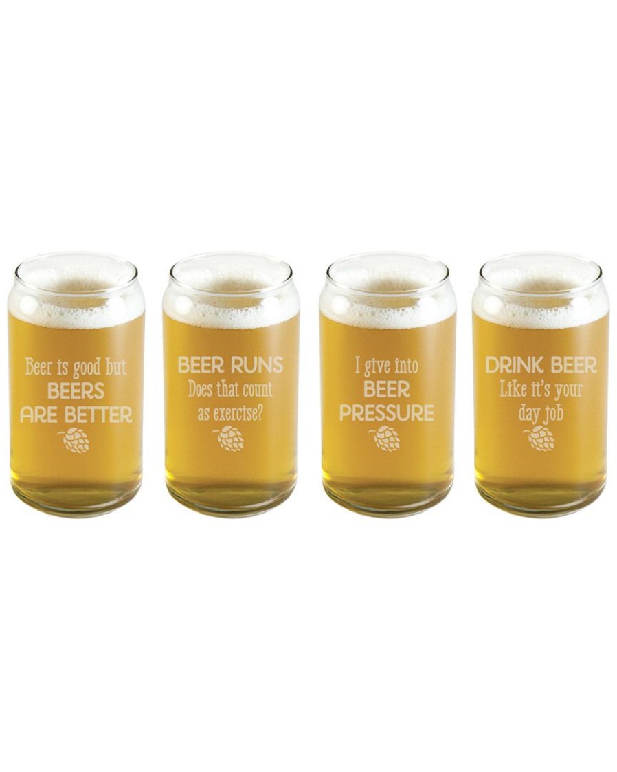 Games & Giftables Susquehanna Glass | Susquehanna Glass Set Of Four Beers Are Better Glass Beer Cans Home Bar Carts & Accessories