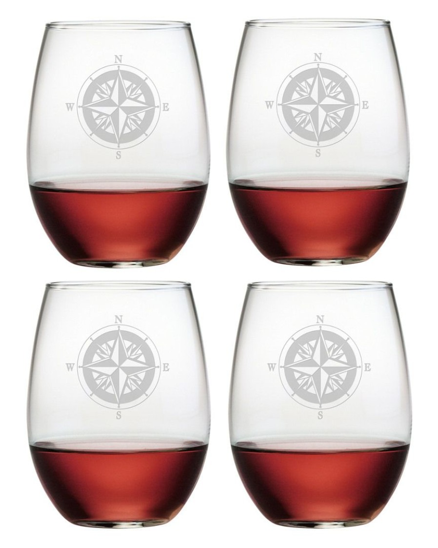 Games & Giftables Susquehanna Glass | Susquehanna Glass Compass Set Of 4 Stemless Glasses Home Bar Carts & Accessories