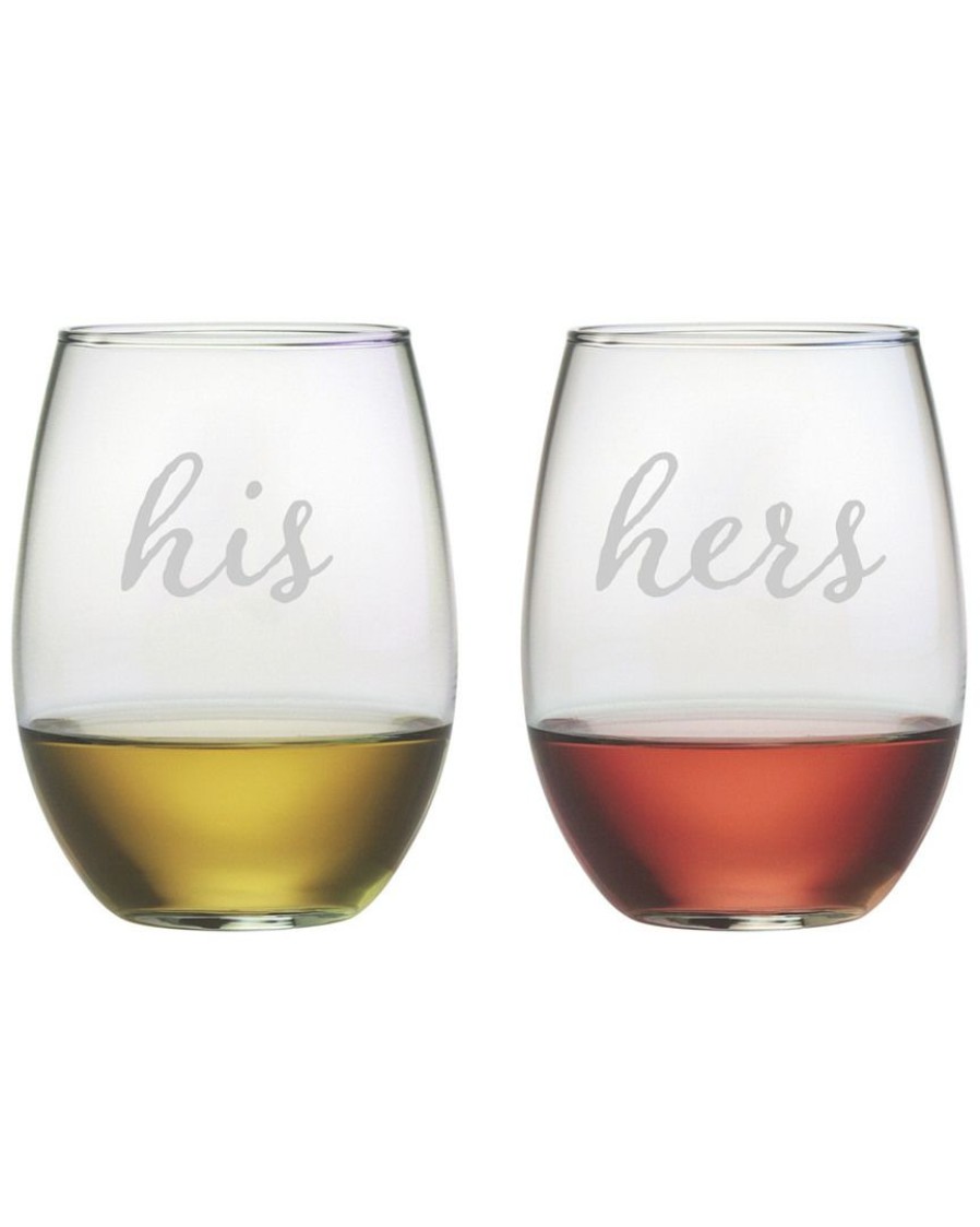 Games & Giftables Susquehanna Glass | Susquehanna Glass Set Of Two 21Oz His & Hers Stemless Glasses Home Bar Carts & Accessories