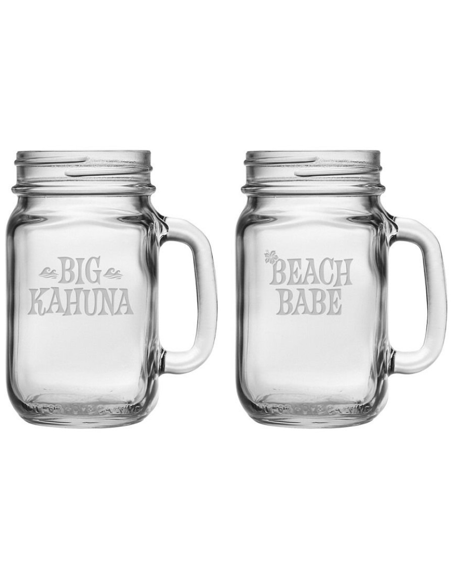 Games & Giftables Susquehanna Glass | Susquehanna Glass Set Of 2 Big Kahuna & Beach Babe Drinking Jars Home Bar Carts & Accessories