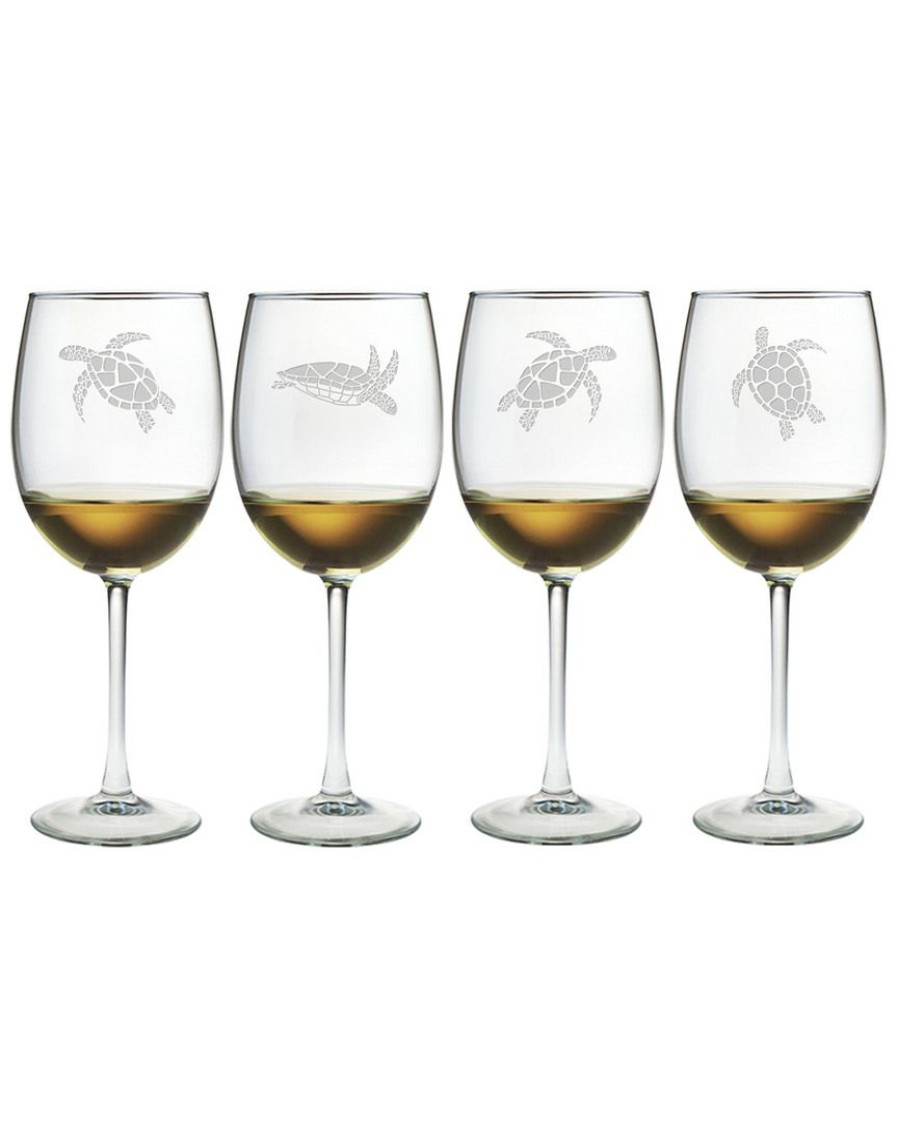 Games & Giftables Susquehanna Glass | Susquehanna Glass Set Of 4 Sea Turtles Wine Glasses Home Bar Carts & Accessories