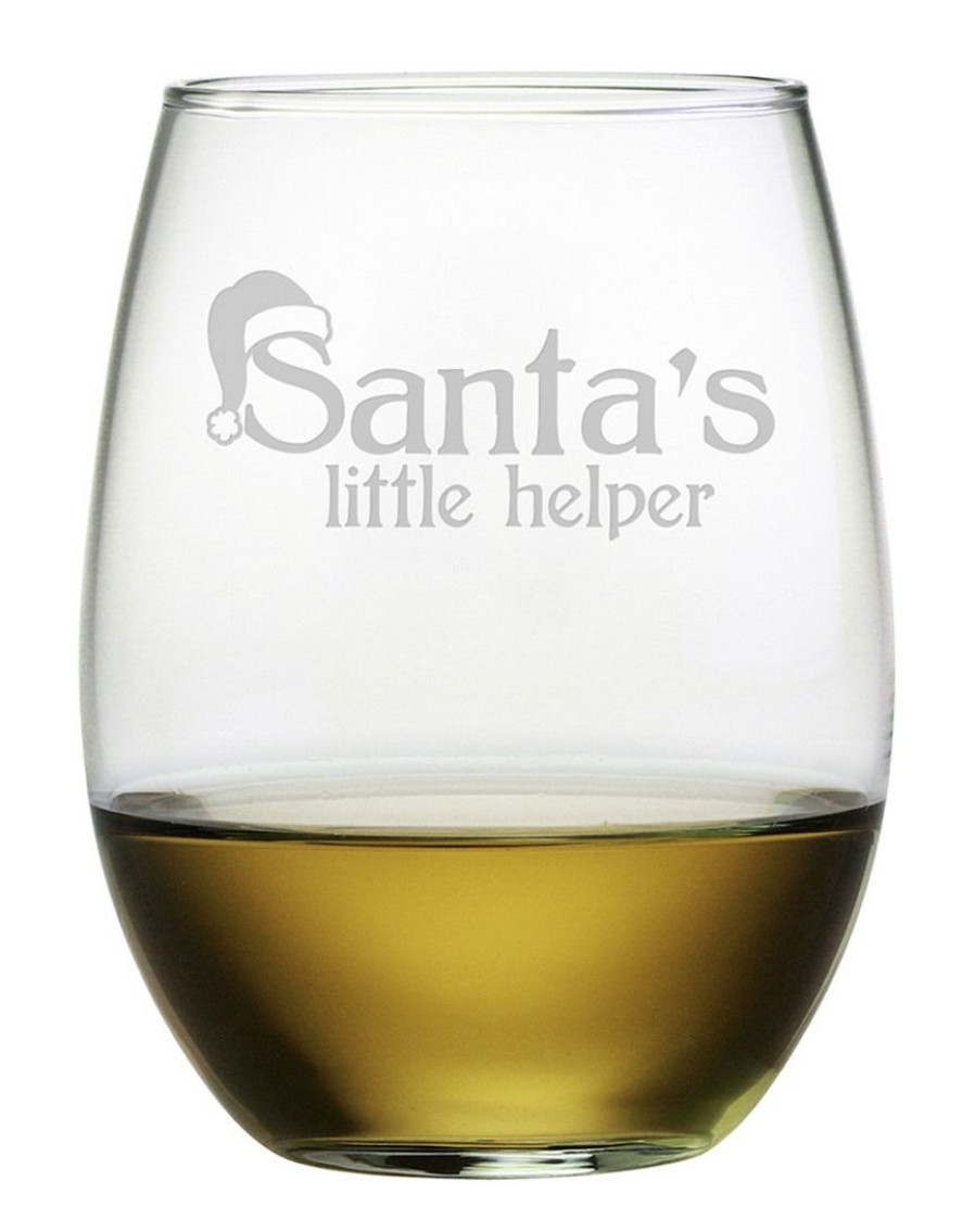 Drinkware Susquehanna Glass | Susquehanna Glass Set Of Four "Santas Little Helper" 21Oz Stemless Glasses Home Drinkware