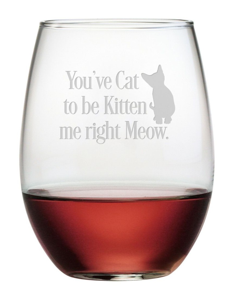 Drinkware Susquehanna Glass | Susquehanna Glass Set Of Four 21Oz You'Ve Cat To Be Kitten Me Stemless Wine Glasses Home Drinkware