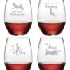 Games & Giftables Susquehanna Glass | Susquehanna Glass Set Of 4 Clever Canines Assortment Stemless Wine Tumblers Home Bar Carts & Accessories