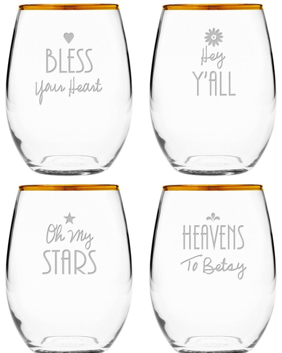 Games & Giftables Susquehanna Glass | Susquehanna Glass Southern Sayings Set Of Four 21Oz Stemless Glasses Home Bar Carts & Accessories