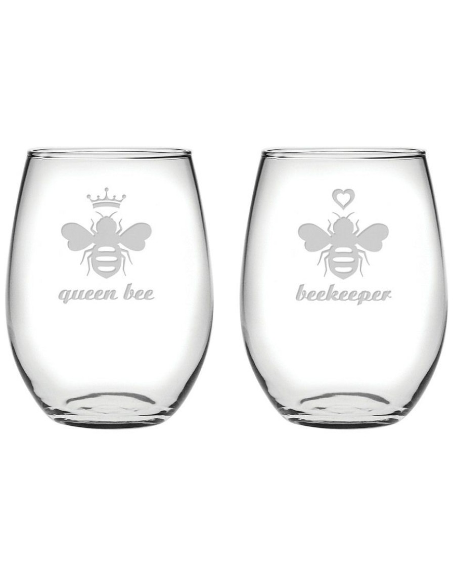 Drinkware Susquehanna Glass | Susquehanna Glass Set Of 2 The Hive Stemless Wine Glasses Home Drinkware