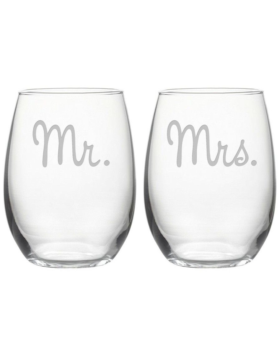 Drinkware Susquehanna Glass | Susquehanna Glass Set Of 2 Mr. & Mrs. Stemless Wine Glasses Home Drinkware