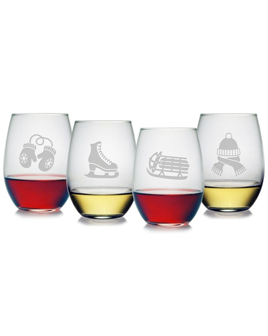 Games & Giftables Susquehanna Glass | Susquehanna Glass Signs Of Winter Set Of 4 Stemless Glasses Home Seasonal