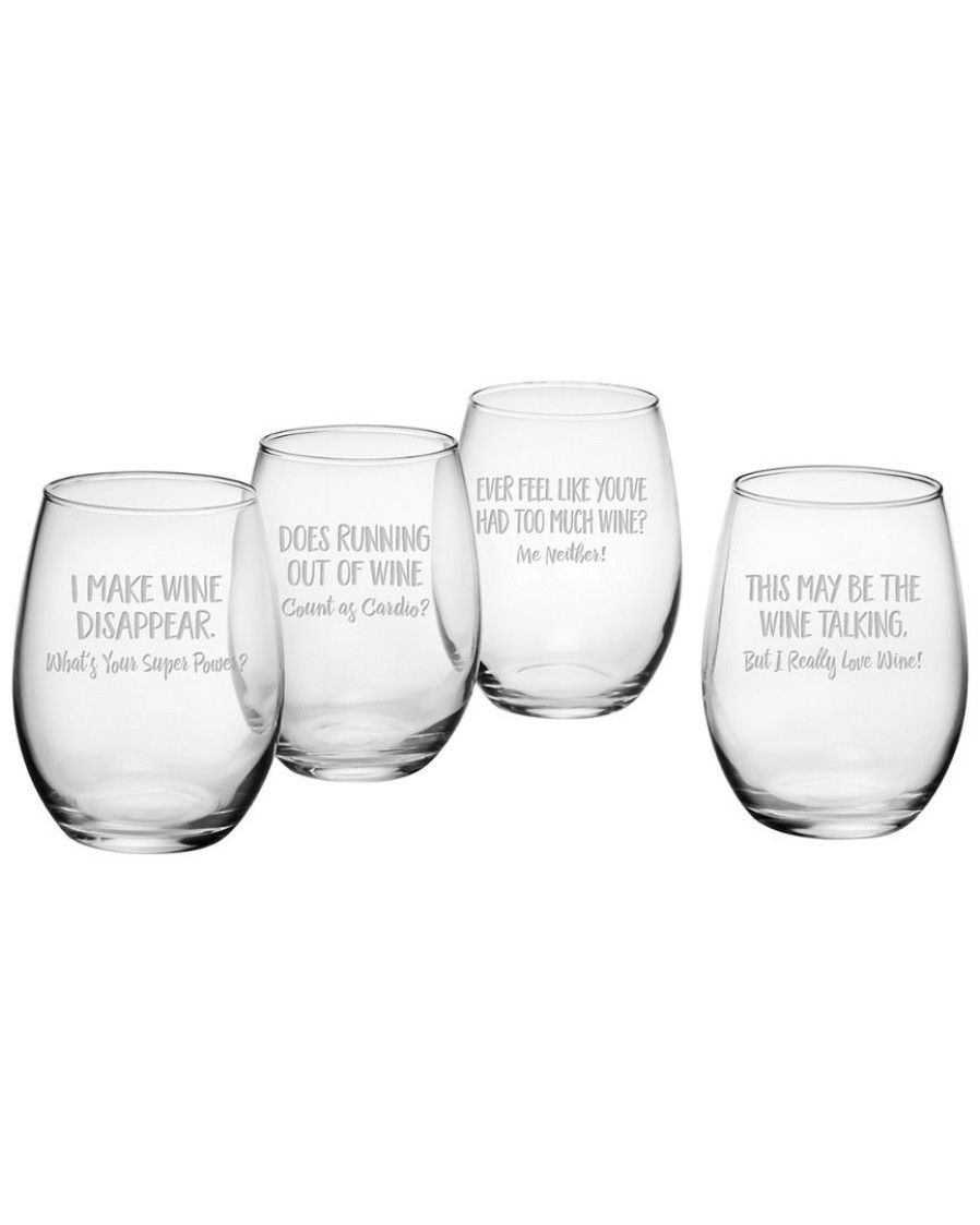 Games & Giftables Susquehanna Glass | Susquehanna Glass Set Of Four Uncorked Assortment Stemless Wine Glasses Home Bar Carts & Accessories