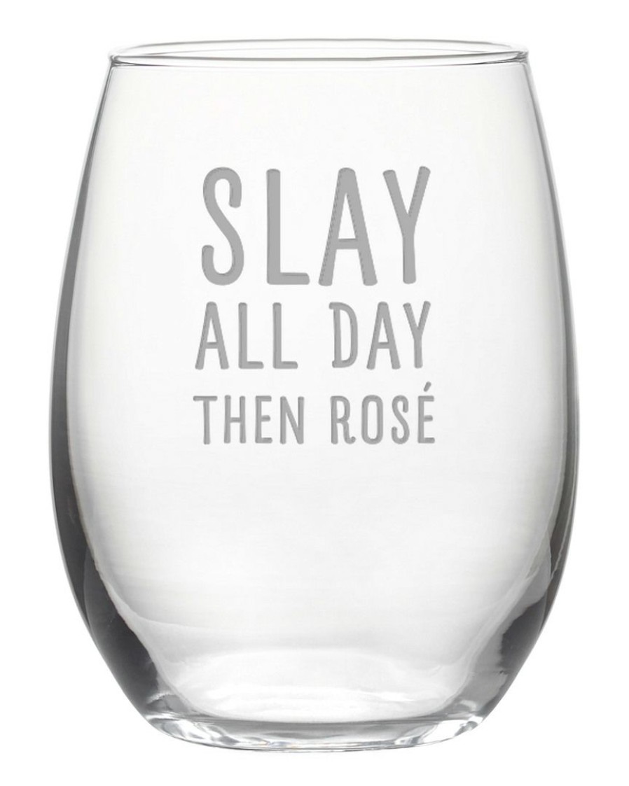 Games & Giftables Susquehanna Glass | Susquehanna Glass Slay All Day Stemless Wine & Gift Box Home Bar Carts & Accessories