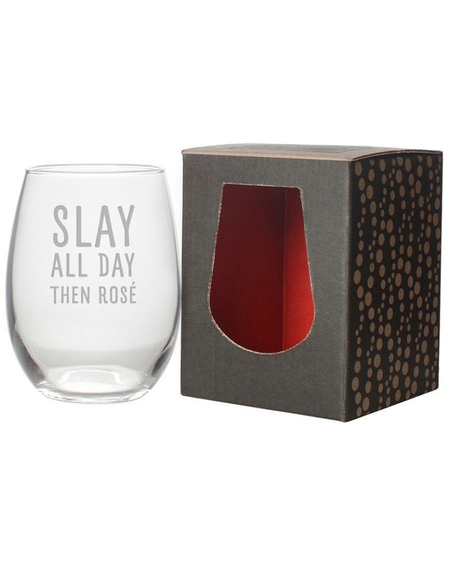 Games & Giftables Susquehanna Glass | Susquehanna Glass Slay All Day Stemless Wine & Gift Box Home Bar Carts & Accessories