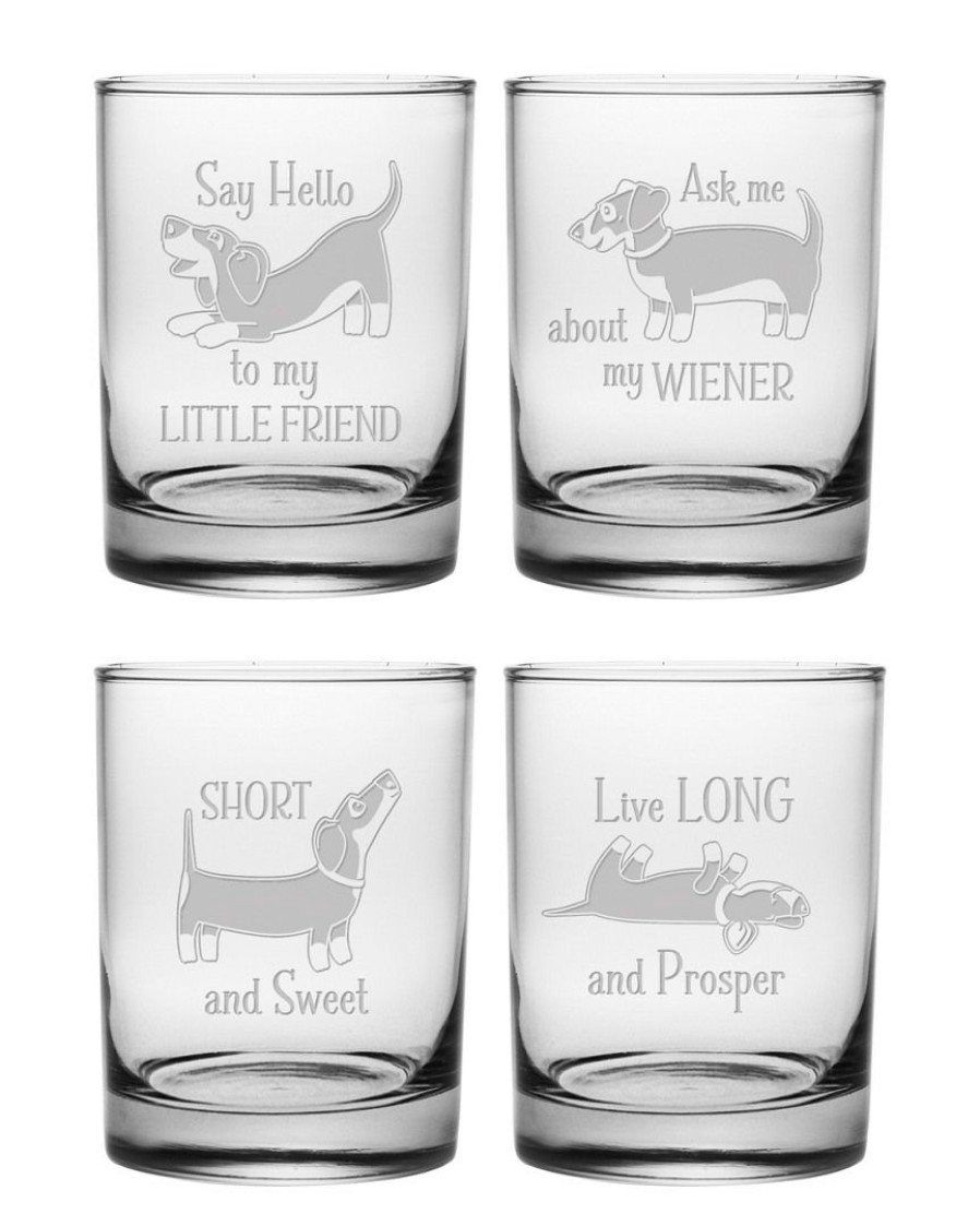 Games & Giftables Susquehanna Glass | Susquehanna Glass Dachshund Set Of 4 14Oz Rocks Glasses Home Bar Carts & Accessories