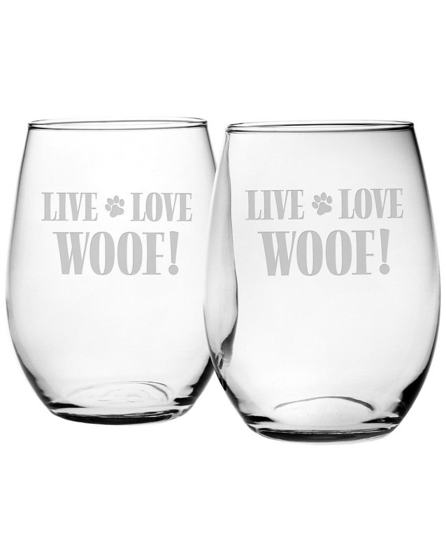 Games & Giftables Susquehanna Glass | Susquehanna Glass Susquehanna 21Oz Live Love Woof Stemless Wine Set Of 4 Home Bar Carts & Accessories