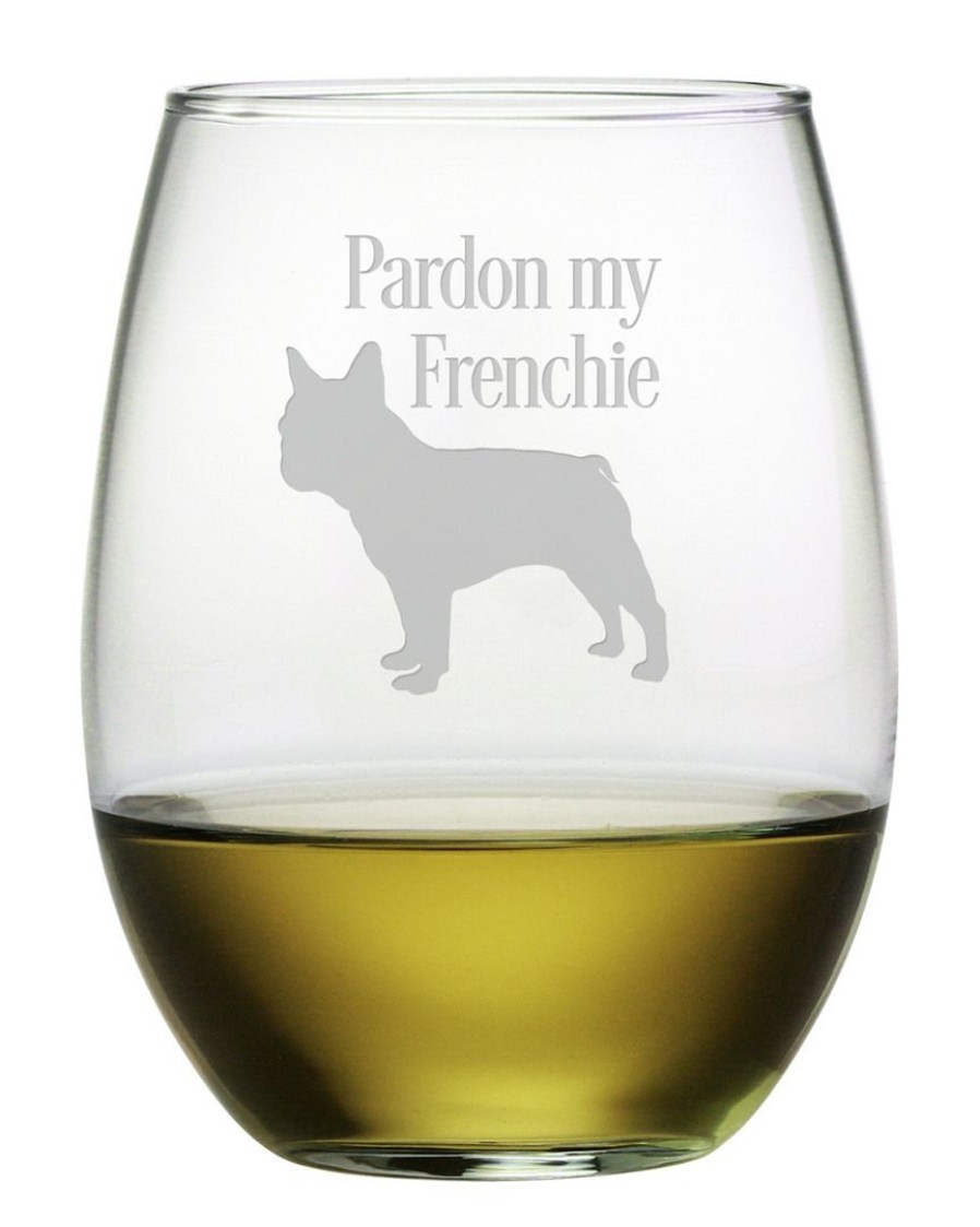 Drinkware Susquehanna Glass | Susquehanna Glass Set Of Four 21Oz Pardon My Frenchie Stemless Wine Glasses Home Drinkware