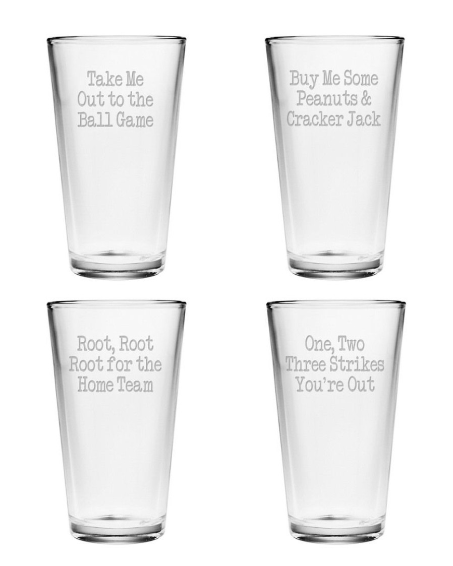 Games & Giftables Susquehanna Glass | Susquehanna Glass The Old Ball Game Set Of Four 16Oz Pint Glasses Home Bar Carts & Accessories