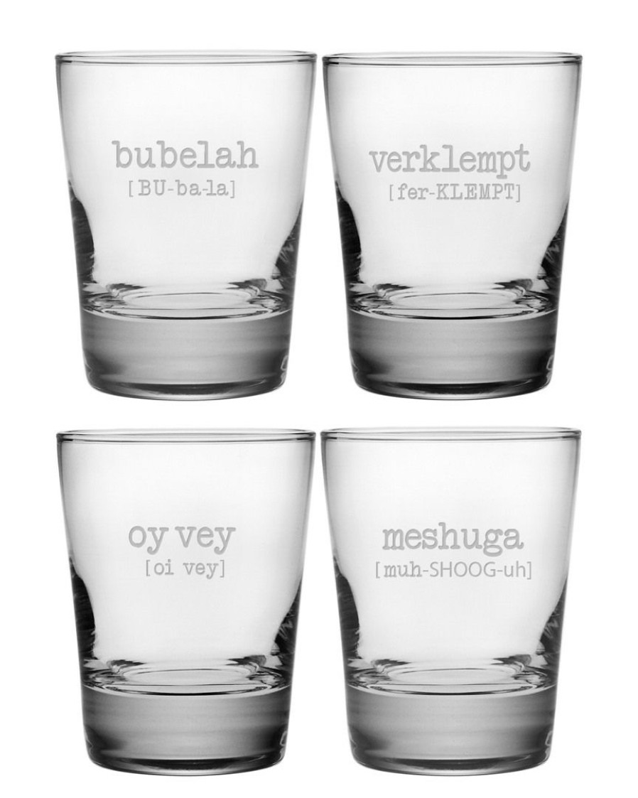 Games & Giftables Susquehanna Glass | Susquehanna Glass Set Of Four Vol. 1 Jewish Words 13.25Oz Double Old Fashioned Glasses Home Bar Carts & Accessories