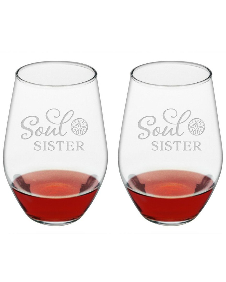 Games & Giftables Susquehanna Glass | Susquehanna Glass Set Of 2 Soul Sister Stemless Wine Glasses Home Bar Carts & Accessories