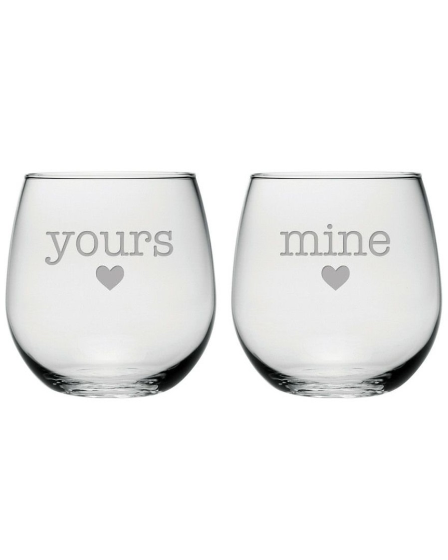 Games & Giftables Susquehanna Glass | Susquehanna Glass Set Of Two 16.75Oz Yours & Mine Stemless Wine Glasses Home Bar Carts & Accessories