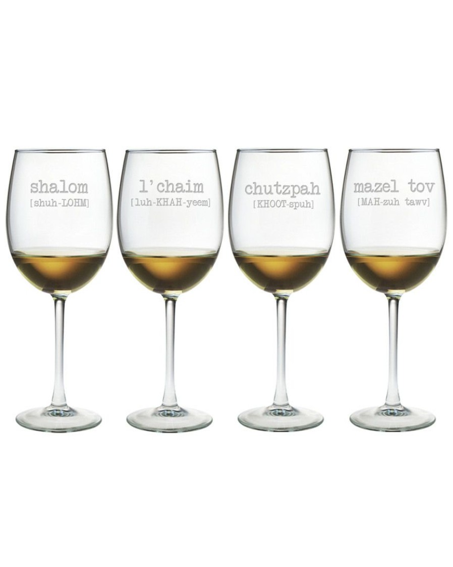 Games & Giftables Susquehanna Glass | Susquehanna Glass Set Of Four Jewish Words Vol. 2 19Oz Wine Glasses Home Bar Carts & Accessories