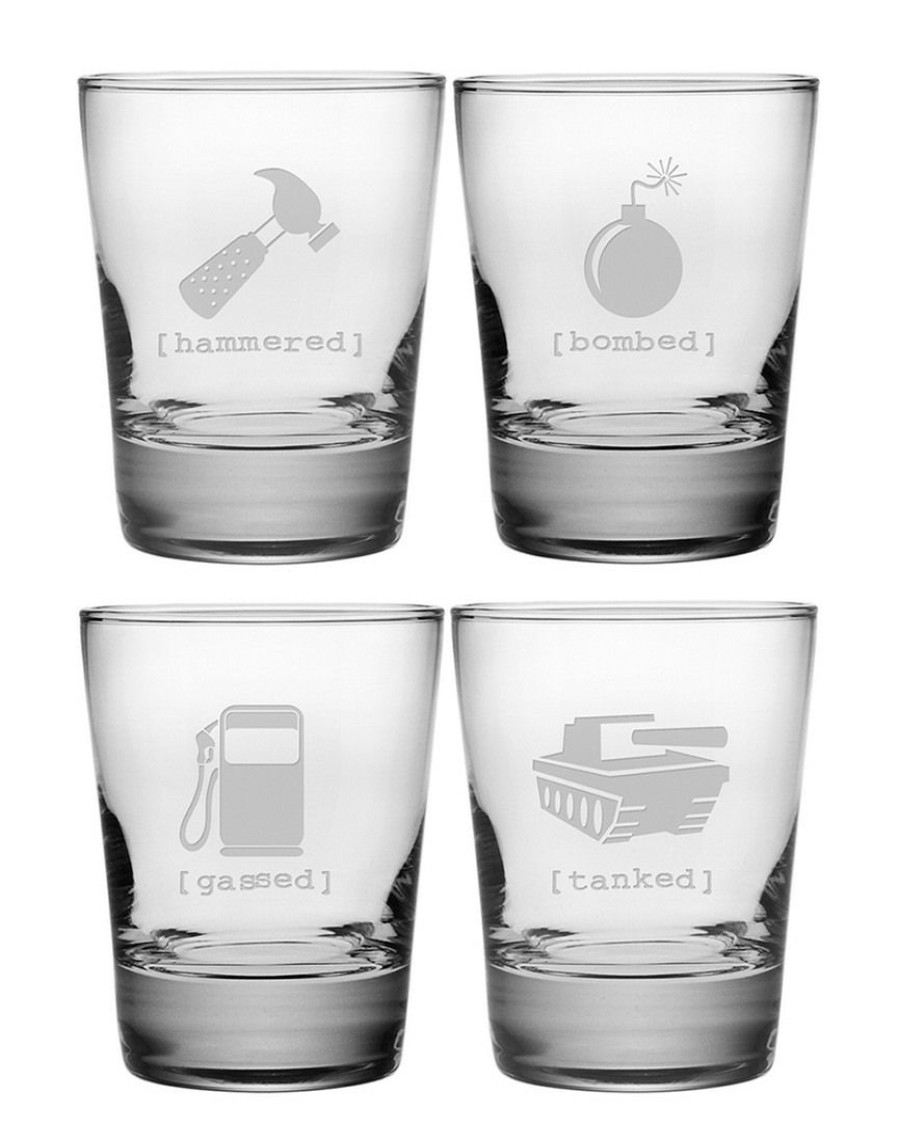 Games & Giftables Susquehanna Glass | Susquehanna Glass Mr. Tipsy Set Of Four 13.25Oz Double Old-Fashioned Glasses Home Bar Carts & Accessories